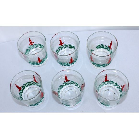 Set of 6 Vintage Christmas Glasses Holly Candle Design - Picture 3 of 4